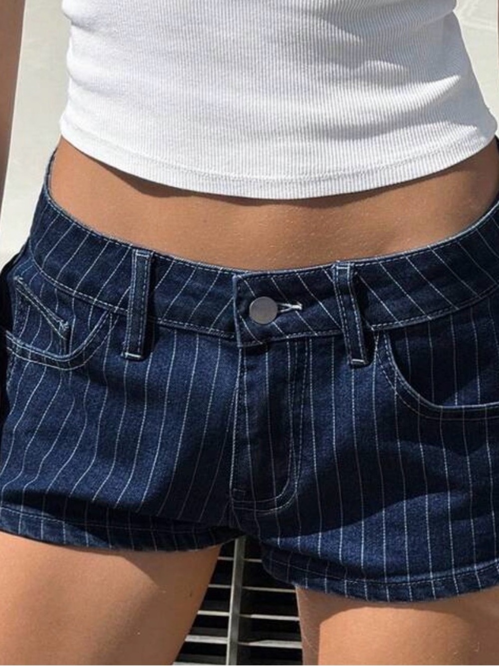 SHEIN Dark Blue Pinstripe Denim Cutoff Shorts